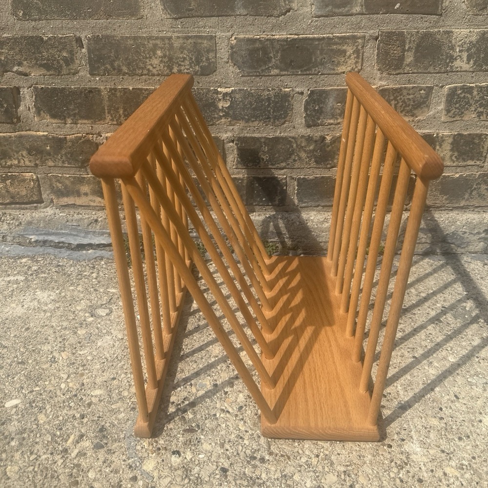 Vtg Midcentury Modern 24 Spindle Blond Birch Wood Lp Record Magazine Rack Stand